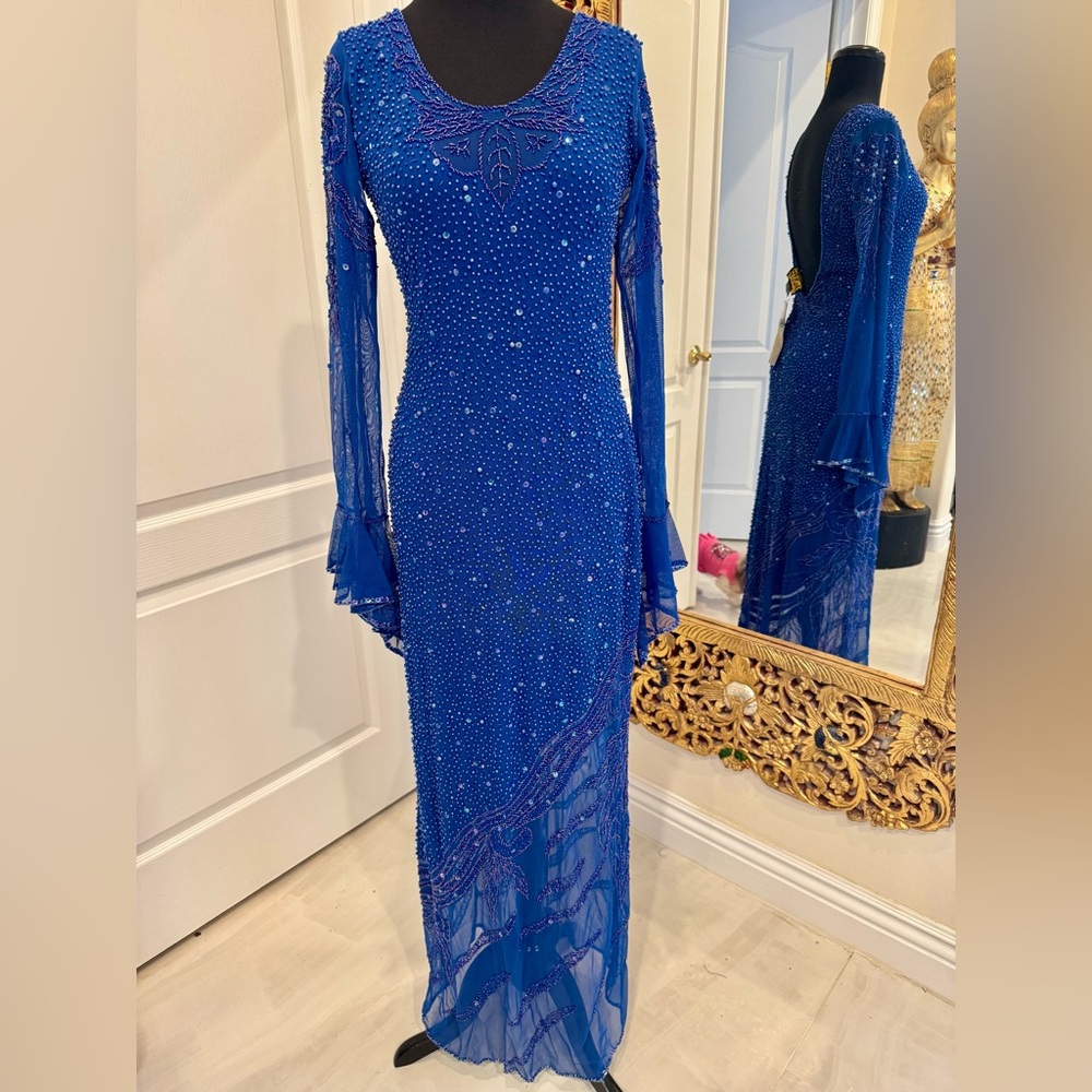 Elegant royal Blue hand Beaded Attitudes by Debra‎ Dress